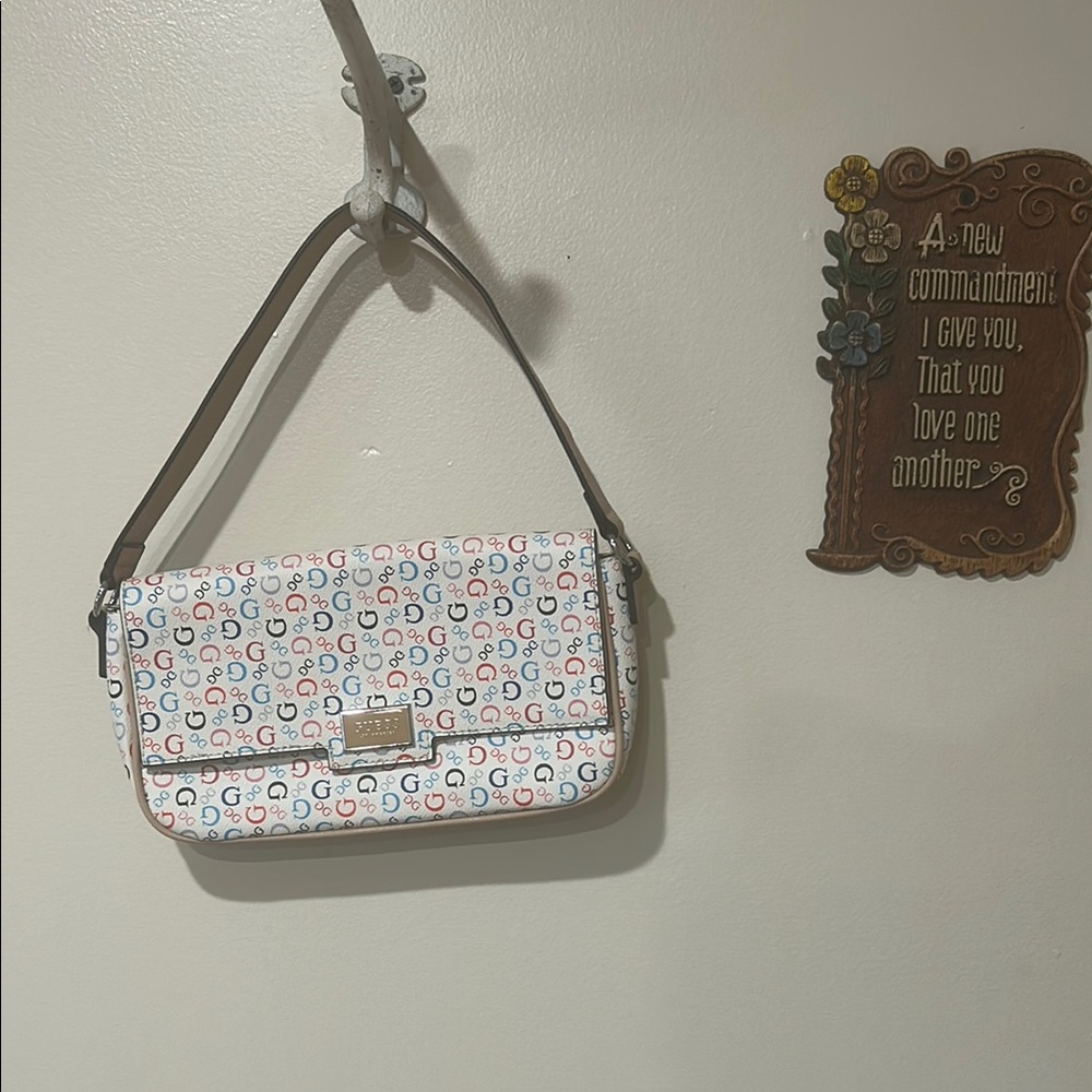 Guess Red and Brown Shoulder Bag with Flap Closure